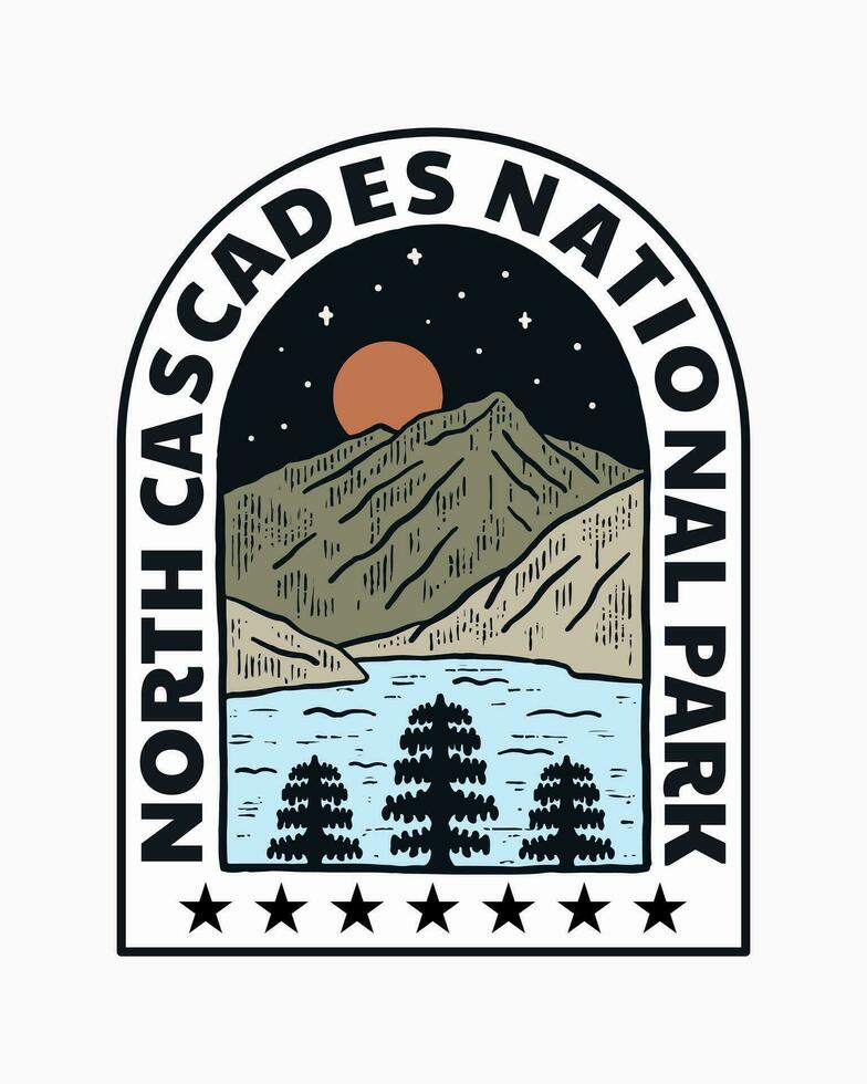 Diablo lake North Cascades National Park vector t shirt sticker badge illustration