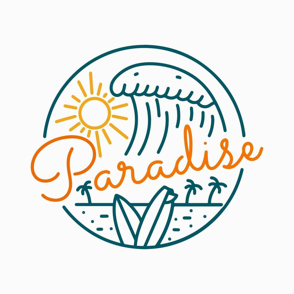 summer paradise vibes in mono line art design for t shirt badge patch vector illustration