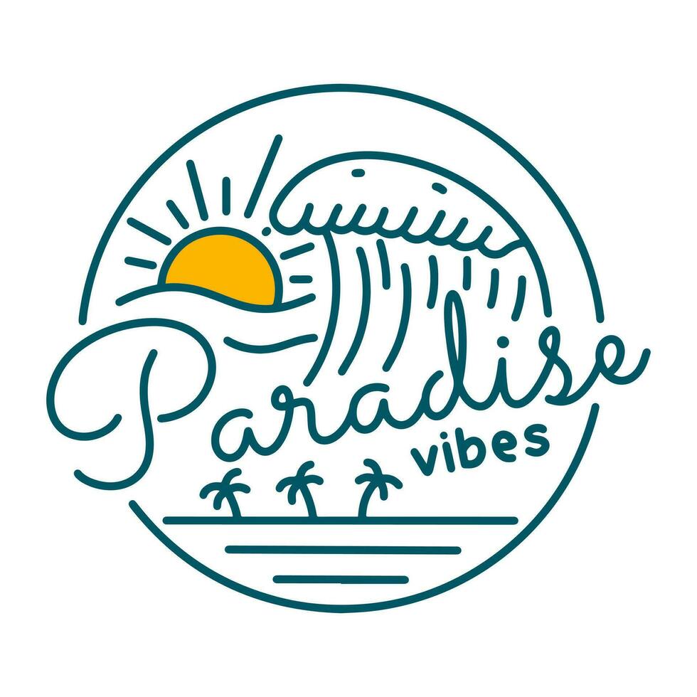 summer paradise vibes in mono line art design for t shirt badge patch vector illustration