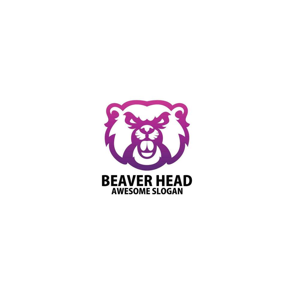 beaver head logo design gradient line art vector