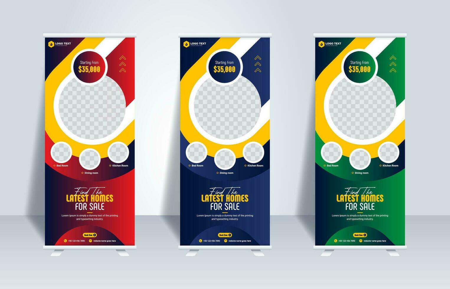 Modern real estate Roll up banner stand template design vector