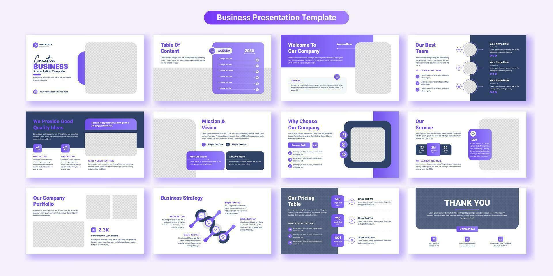 Creative business presentation slides template design. Use for modern presentation background, brochure design, website slider, landing page, annual report, company profile vector