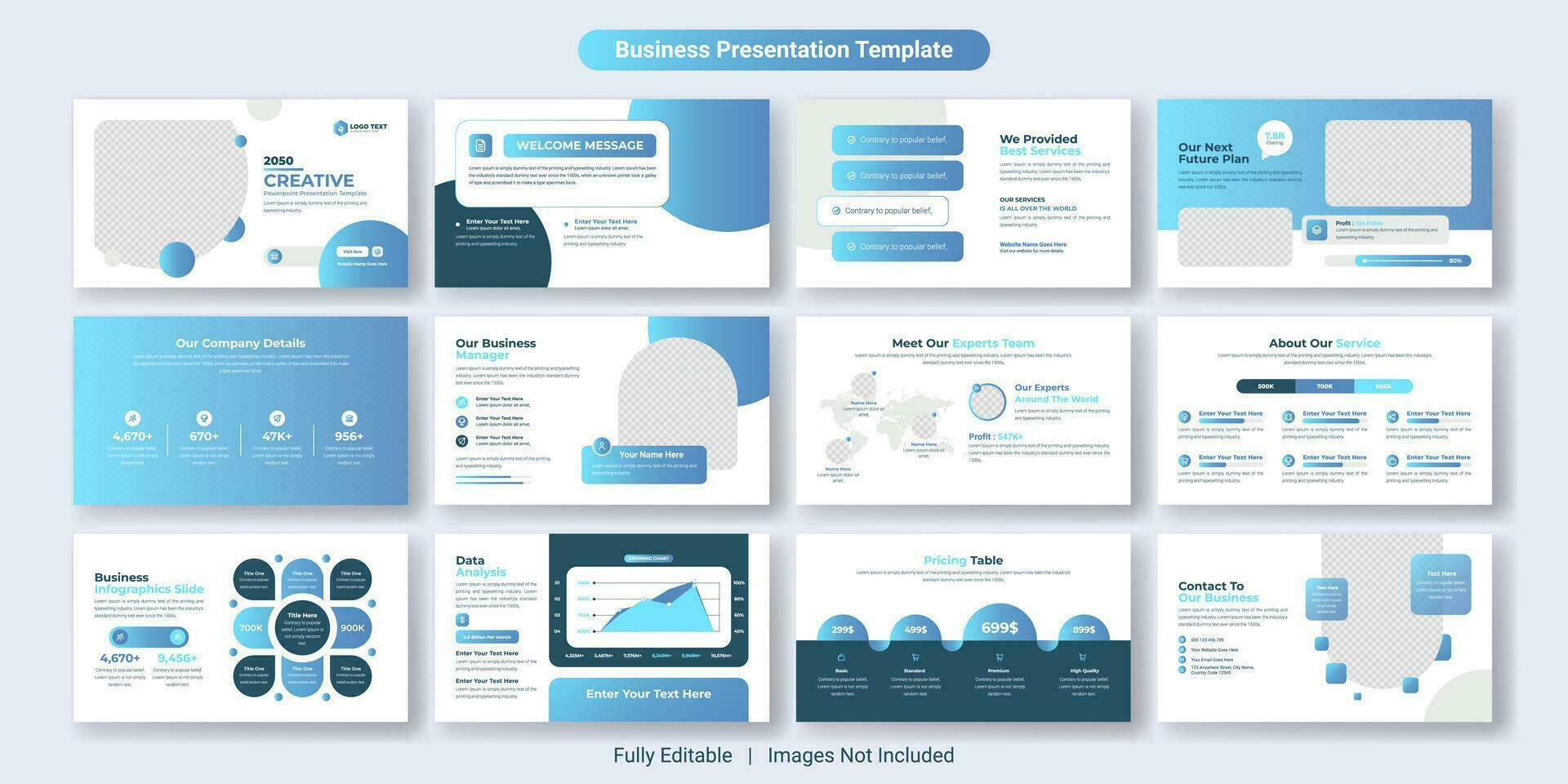Creative business presentation slides template design. Use for modern presentation background, brochure design, website slider, landing page, annual report, company profile vector
