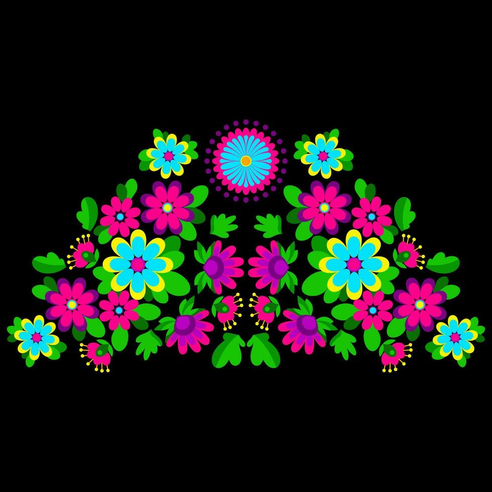 brillante étnico azul y rosado floral mexicano bordado vector