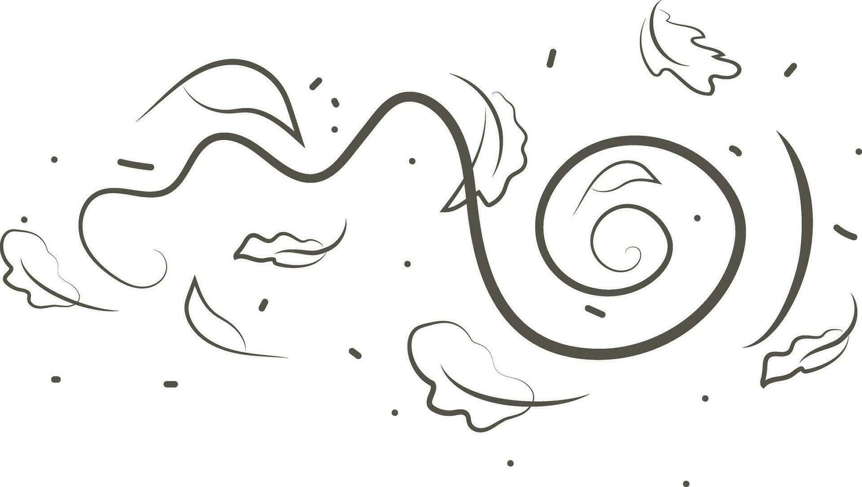 Outline drawing of a breath of wind and leaves.Wind blow  set in line style.Wave flowing illustration with hand drawn doodle cartoon style. vector