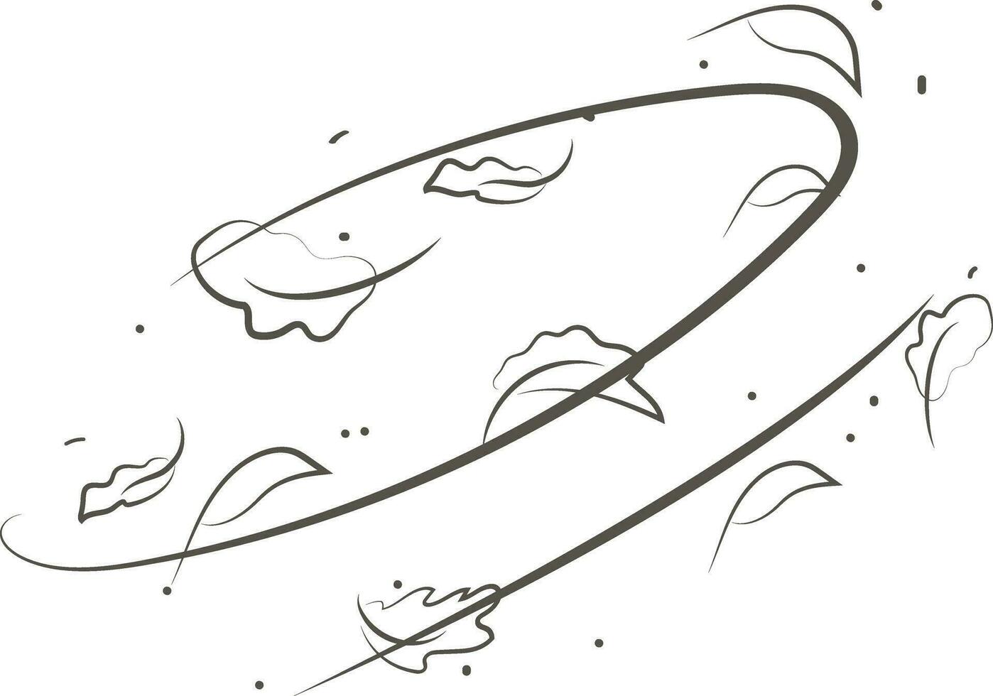 Outline drawing of a breath of wind and leaves.Wind blow  set in line style.Wave flowing illustration with hand drawn doodle cartoon style. vector