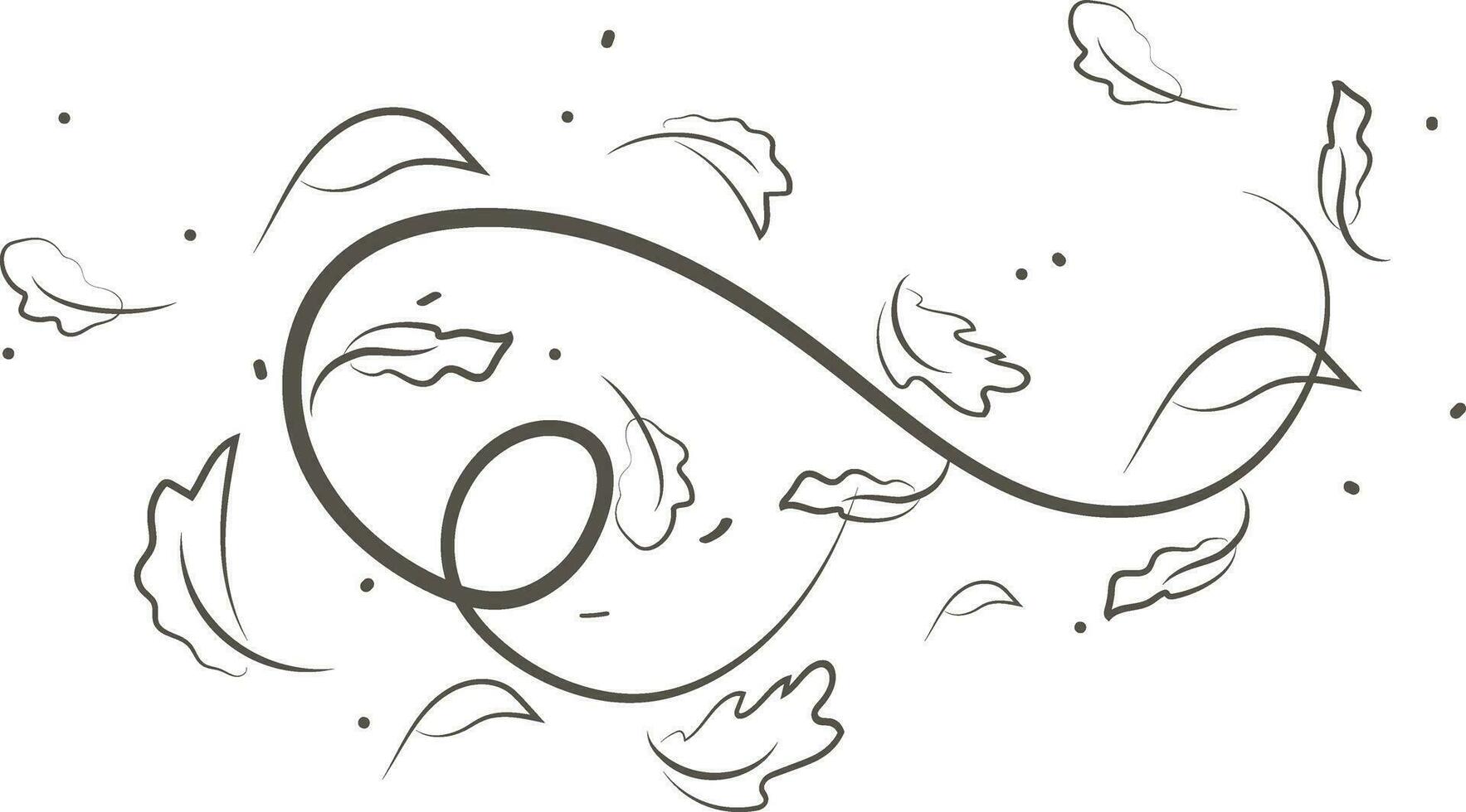 Outline drawing of a breath of wind and leaves.Wind blow  set in line style.Wave flowing illustration with hand drawn doodle cartoon style. vector