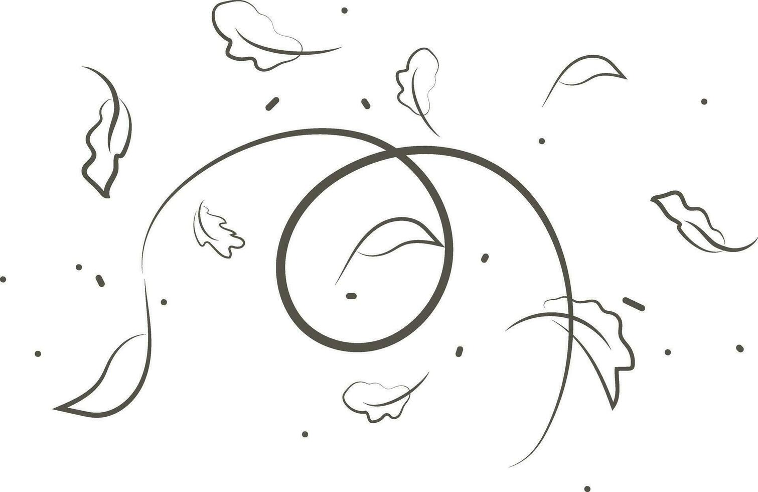 Outline drawing of a breath of wind and leaves.Wind blow  set in line style.Wave flowing illustration with hand drawn doodle cartoon style. vector