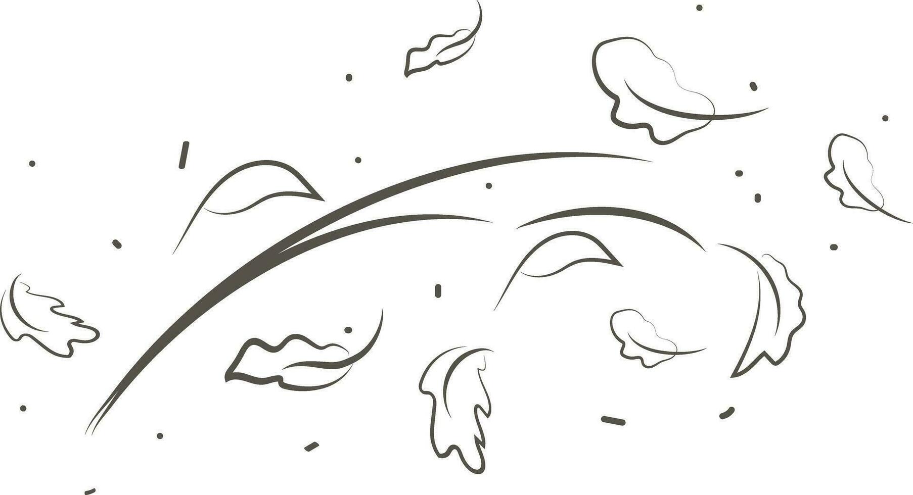 Outline drawing of a breath of wind and leaves.Wind blow  set in line style.Wave flowing illustration with hand drawn doodle cartoon style. vector