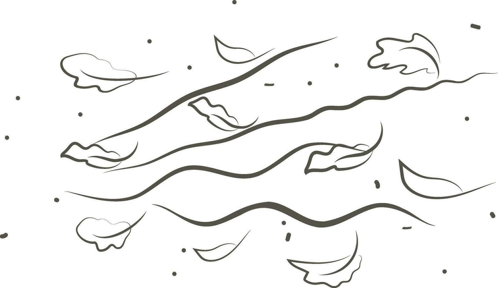 Outline drawing of a breath of wind and leaves.Wind blow  set in line style.Wave flowing illustration with hand drawn doodle cartoon style. vector