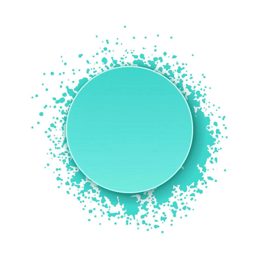 Abstract turquoise ink splash banner. Vibrant Brush strokes. Round sale banner. Modern blank Banner for sale, advertising, cover, web. isolated Banner for spring, summer or beauty sale. Vector design.
