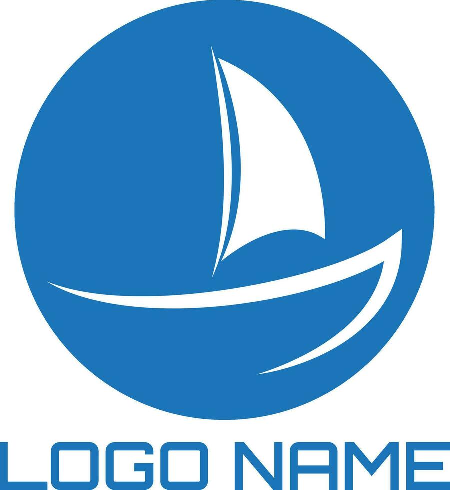 Ship and blue circle logo design concept vector
