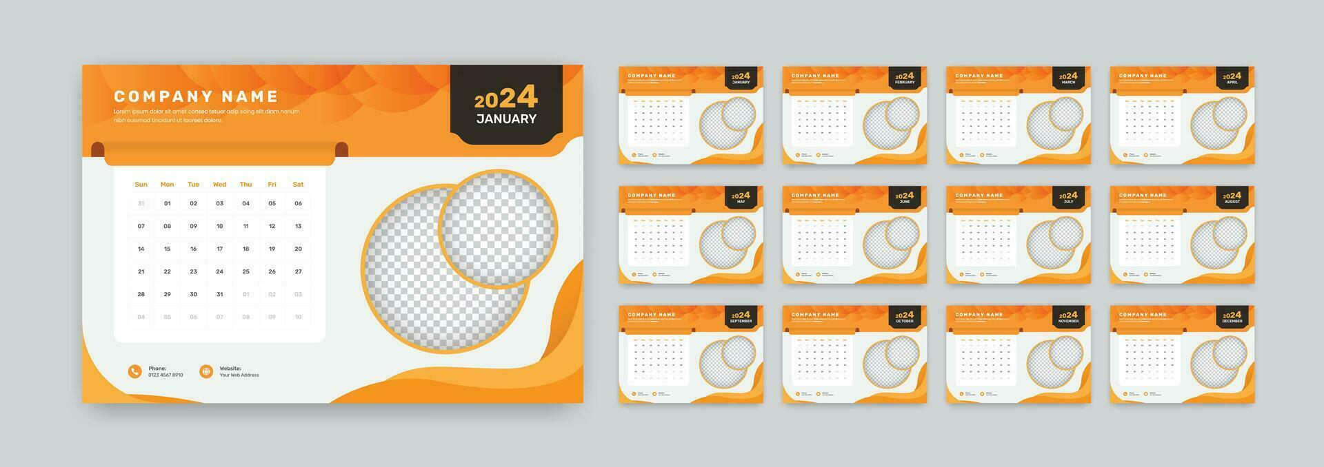 Modern abstract designed corporate business desk calendar layout of 2024 with accurate date format vector
