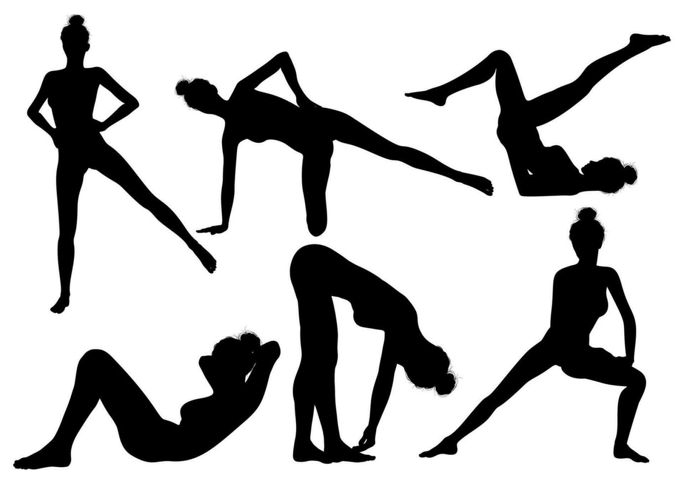 female silhouettes in sports and stretching poses vector