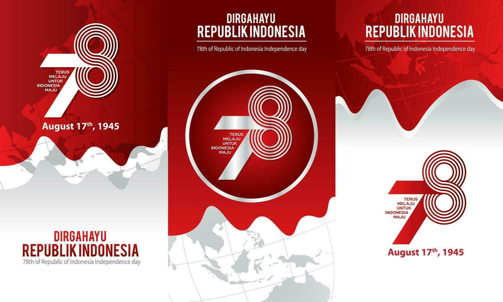 banner set of Indonesia independence day 17 august concept illustration.78 years Indonesia independence day vector