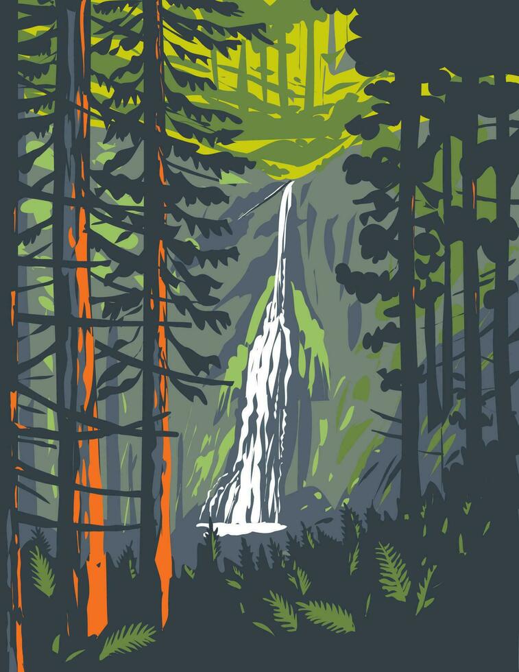 Marymere Falls in Olympic National Park Washington State WPA Poster Art vector