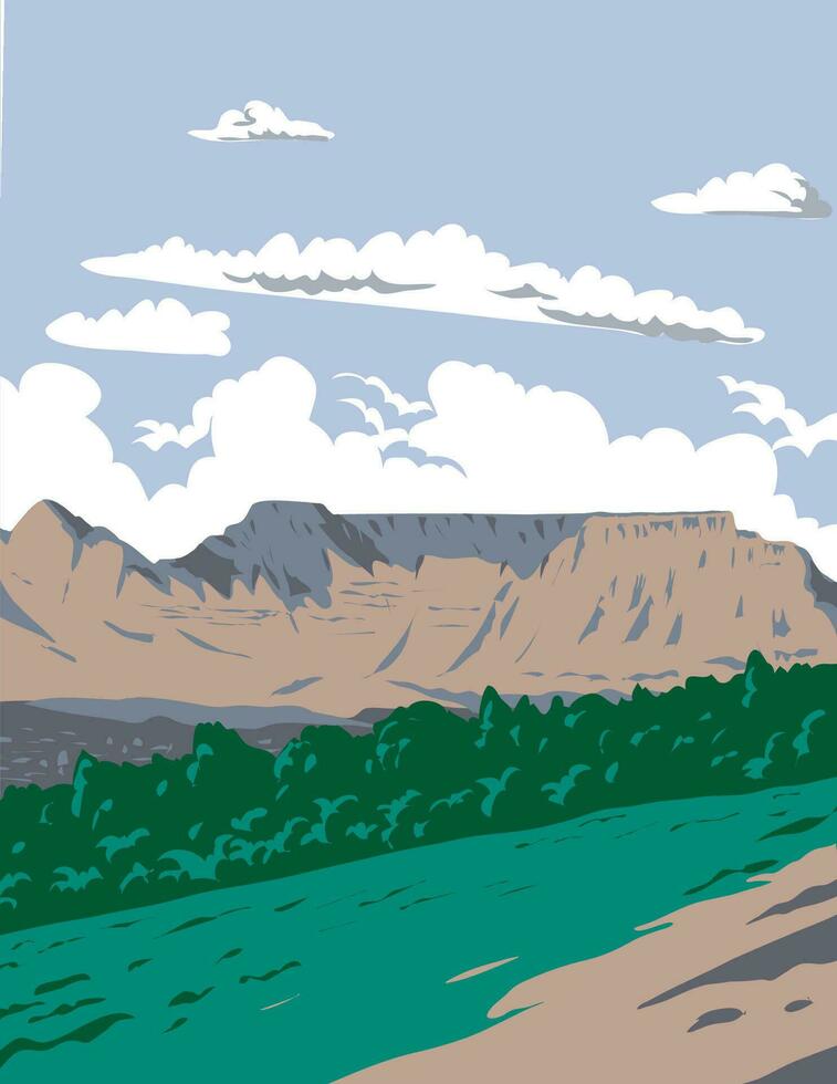 Table Mountain National Park in Cape Town South Africa WPA Art Deco Poster vector