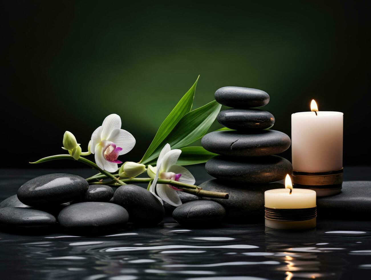 Relaxing zen like background with pebbles and lotus flowers photo
