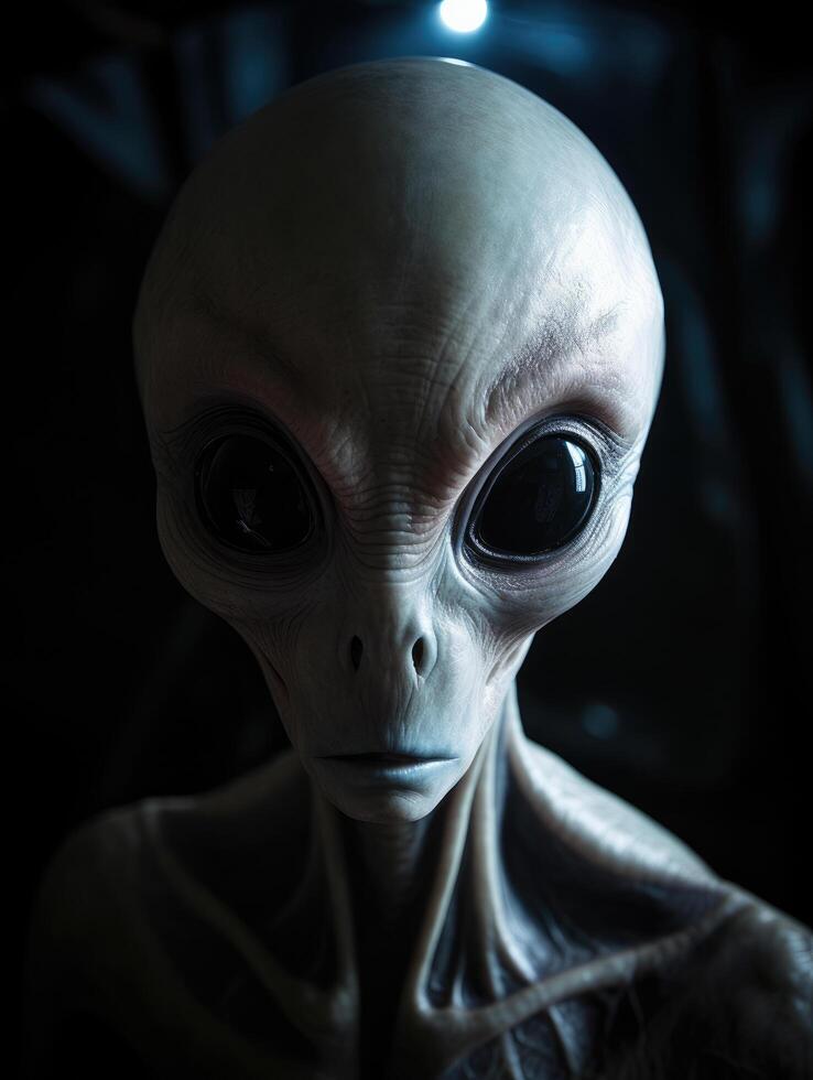 Halloween image of a weird looking alien with black eyes photo