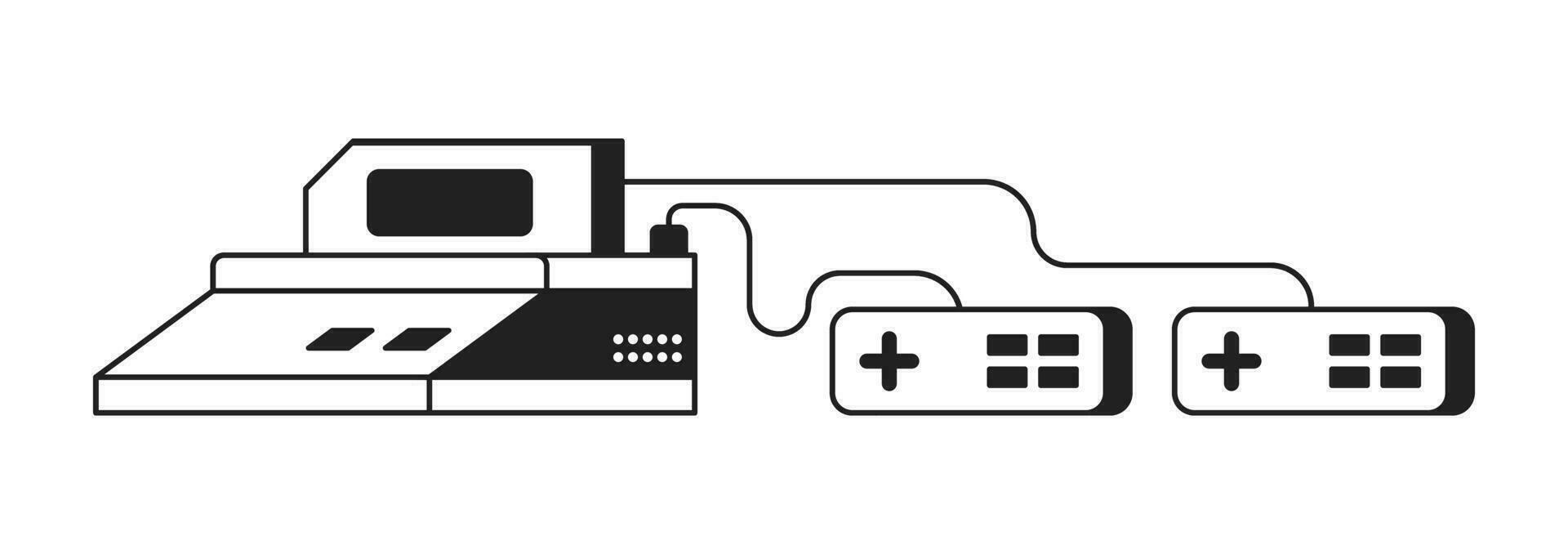 Vintage gamepad with joysticks monochrome flat vector object. Device for playing video games. Editable black and white thin line icon. Simple cartoon clip art spot illustration for web graphic design