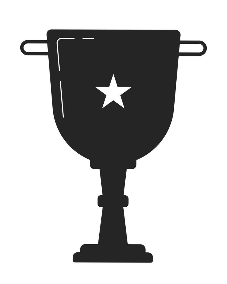 Star trophy cup flat monochrome isolated vector object. Achieve success. Winner prize. Win award. Editable black and white line art drawing. Simple outline spot illustration for web graphic design