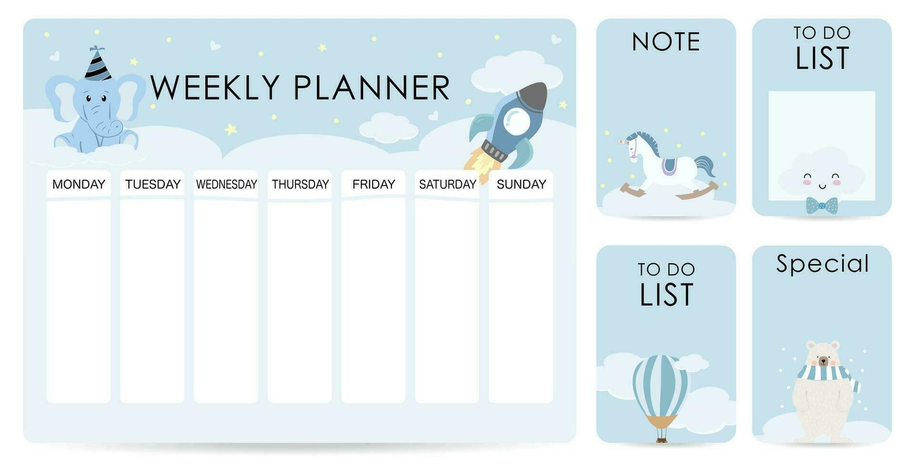 cute daily planner background with cloud,balloon,sky.Vector illustration for kid and baby.Editable element vector