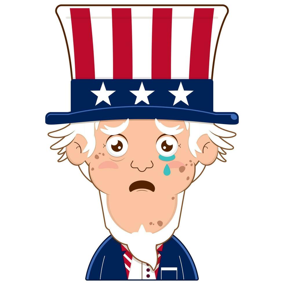 uncle sam crying and scared face cartoon cute for Independence Day vector