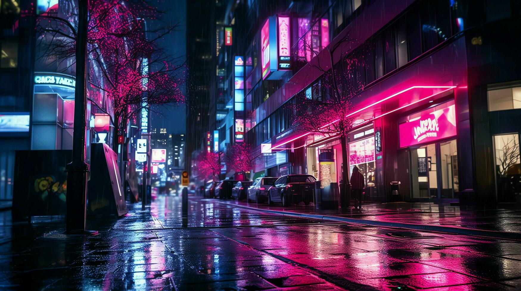Cyber punk night city landscape concept. Light glowing on dark scene ...