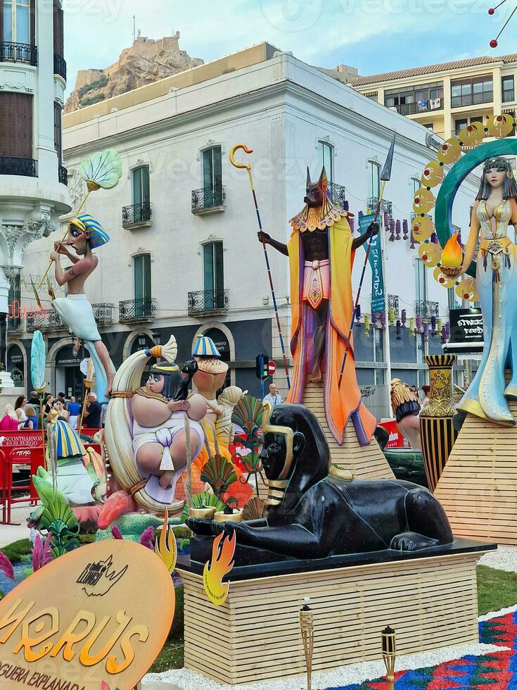 colorful holiday decorations hogueras alicante june photo