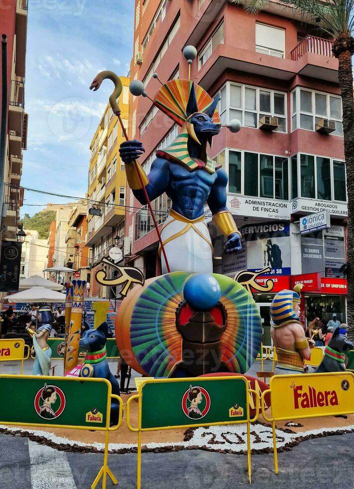 colorful holiday decorations hogueras alicante june photo