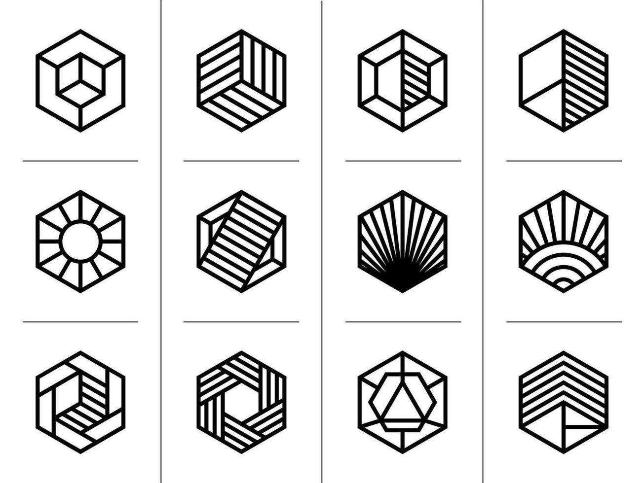 Modern line abstract hexagon logo design set. Digital technology hexagonal logo. vector