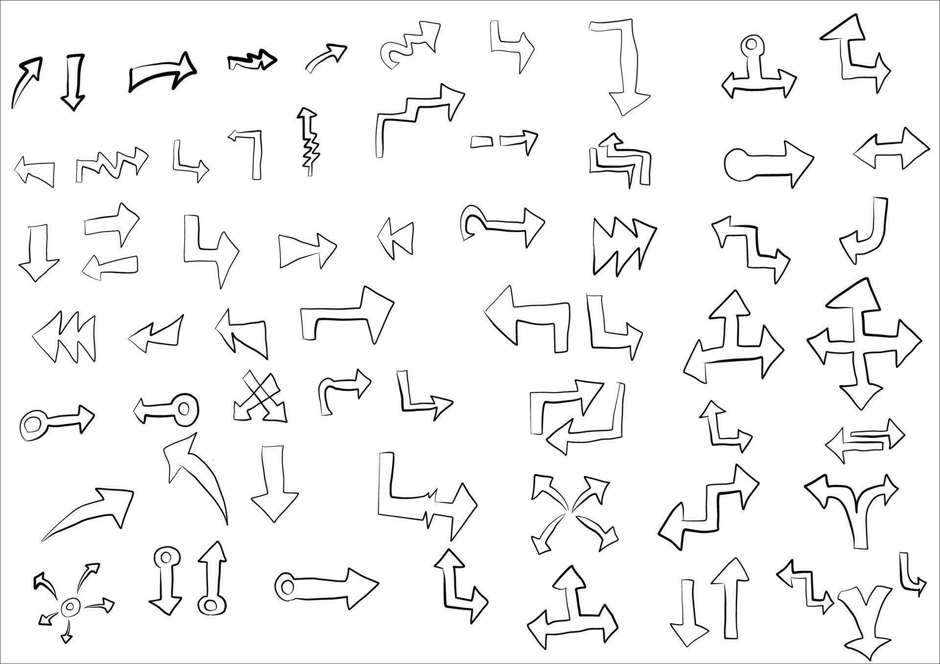 conjunto de vector mano dibujo flechas.direcciones señales o símbolos