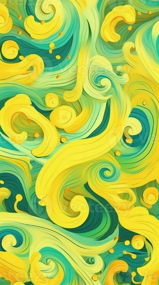 Abstract watercolor stains pattern. Vertical yellow background for stories, yellow screen saver for your phone.AI generation photo