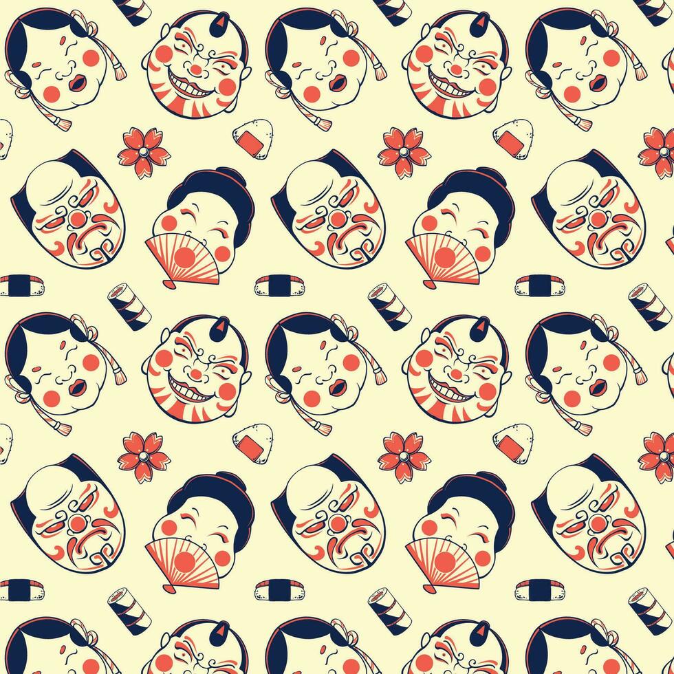 Japan traditional mask seamless pattern vector