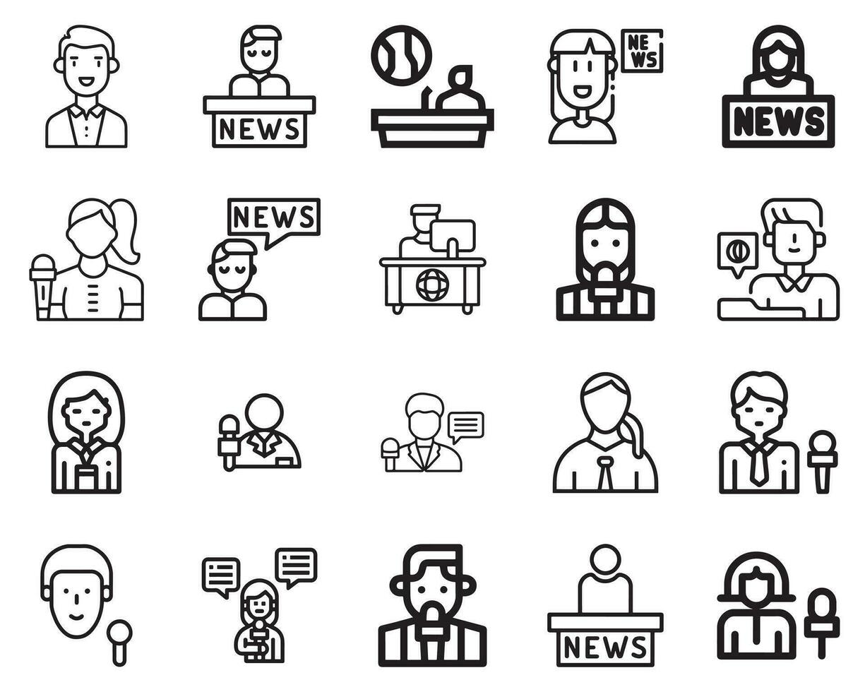 sencillo conjunto de Noticias y periodistas relacionado vector línea iconos contiene tal íconos como reportero, locutor, periodista, comentarista y más. editable ataque. 48x48 píxel Perfecto.