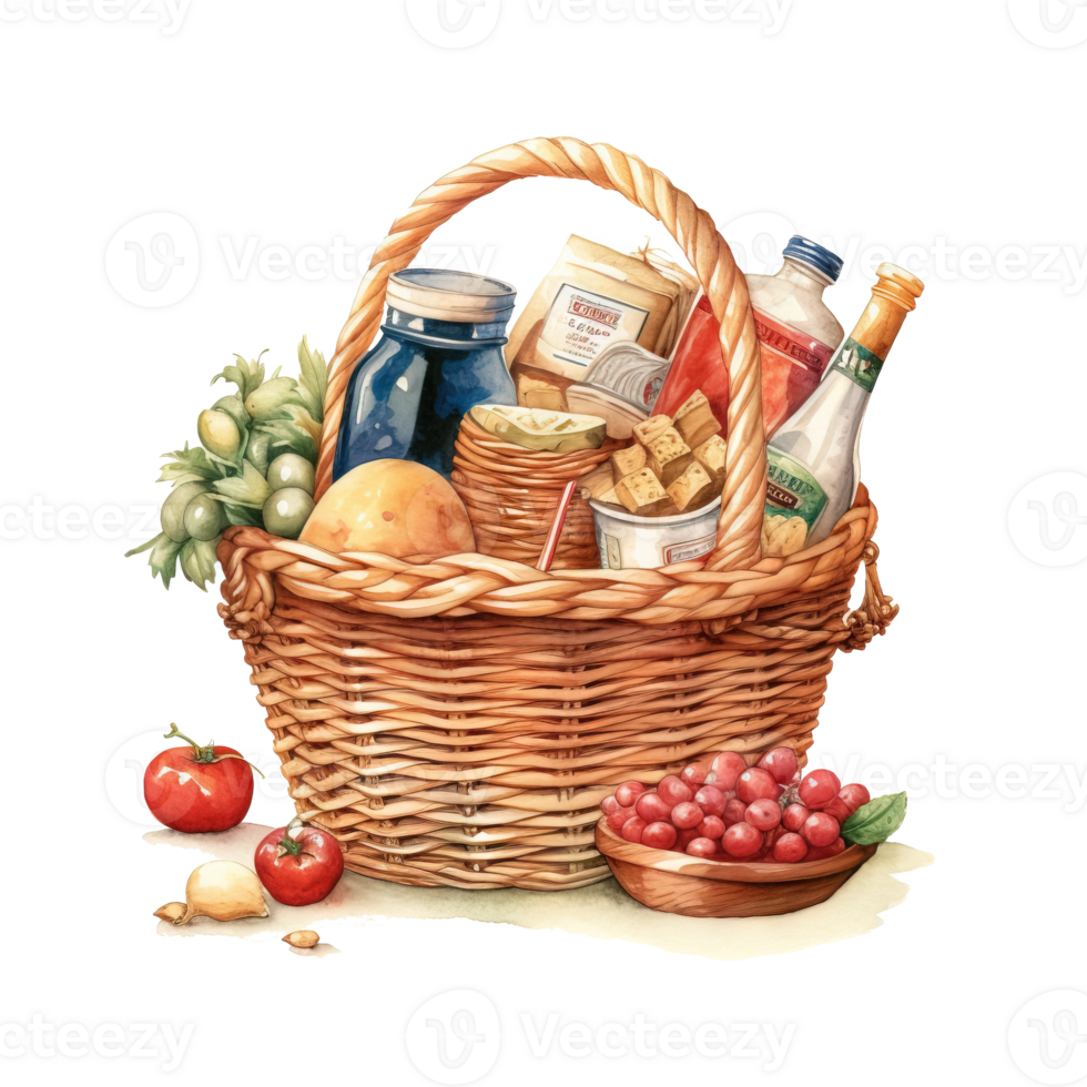 Woven basket, picnic basket, food woven basket image. High quality ai image png