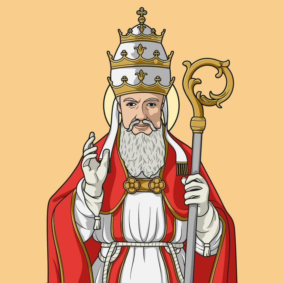 Saint Gregory the Great Pope Colored Vector Illustration