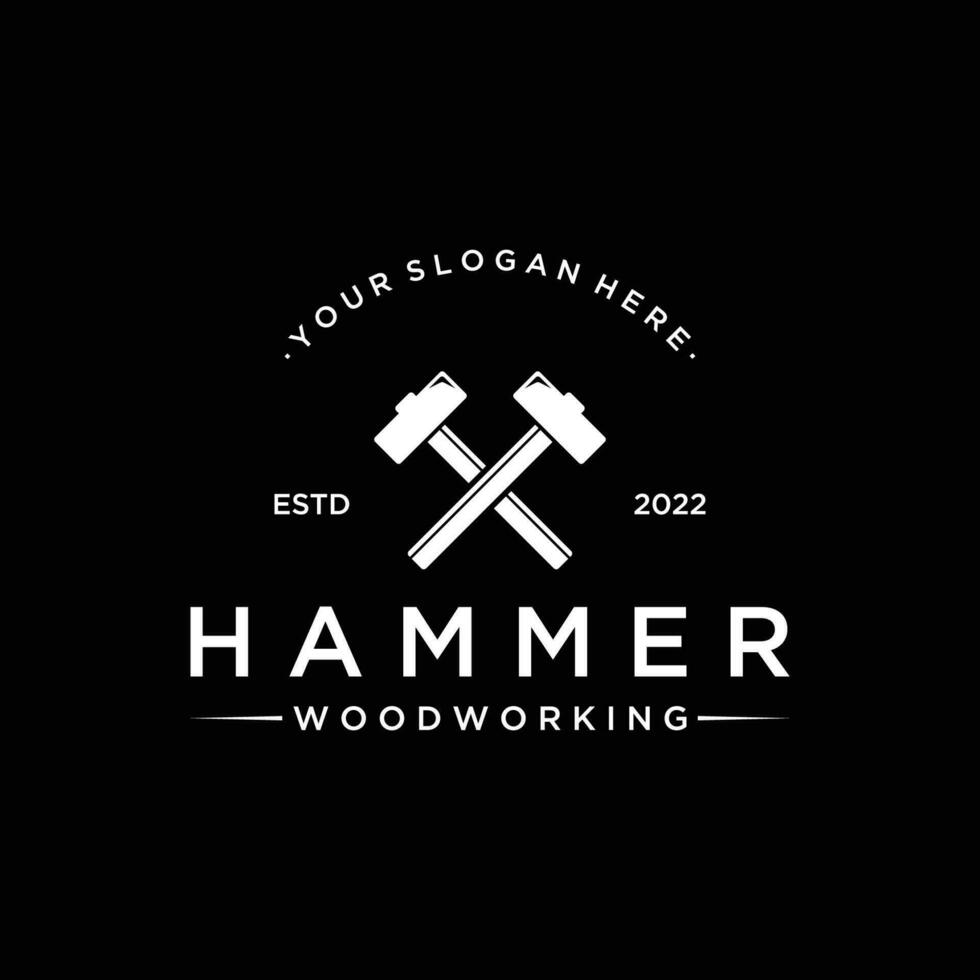 Retro vintage crossed hammer and nails logo template design.Logo for home repair service, carpentry,badges, woodworking. vector