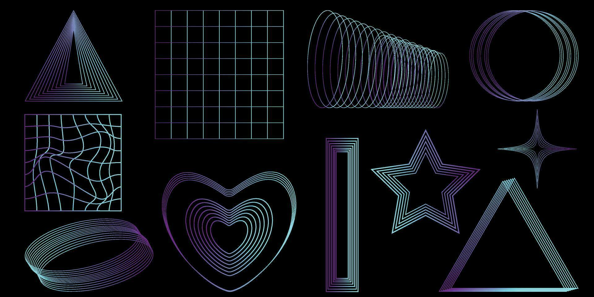 Shape set y2k style for banner. Shape set y2k style for decoaration.Shape set y2k style for poster. Trendy geometric forms.Simple shapes.Trendy 90s.Y2k aesthetic. vector