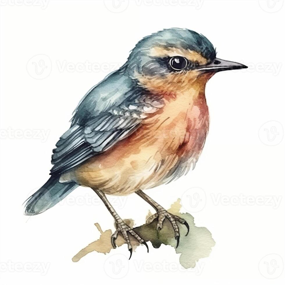 Watercolor illustration of a bird. Simple, forest, cute bird, sparrow. For creating posters, stickers, postcards, prints, sublimations. photo