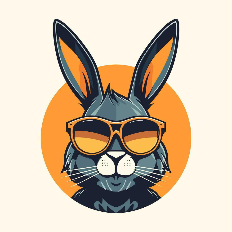A cool and stylish rabbit wearing sunglasses vector clip art illustration, exuding a sense of confidence and trendiness, perfect for fashion forward designs and hip branding