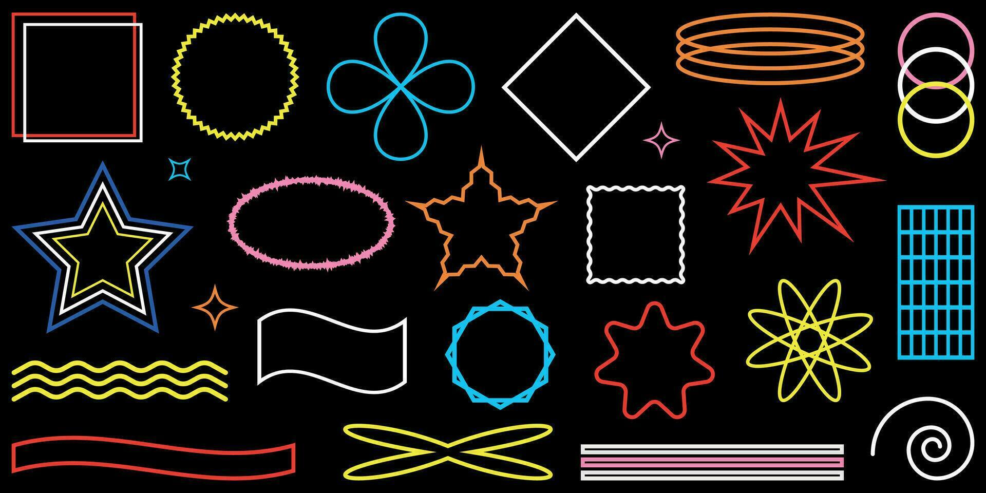 Shape set y2k style for banner. Y2k aesthetic.Shape set y2k style for decoaration.Simple shapes.Shape set y2k style for poster.Trendy 90s.Trendy geometric forms. vector