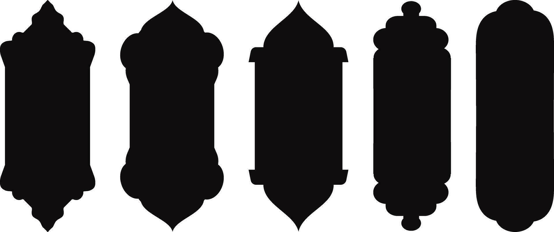 Set of black and white silhouettes of Islamic windows.Arab frame set.Ramadan kareem simbol icon. vector