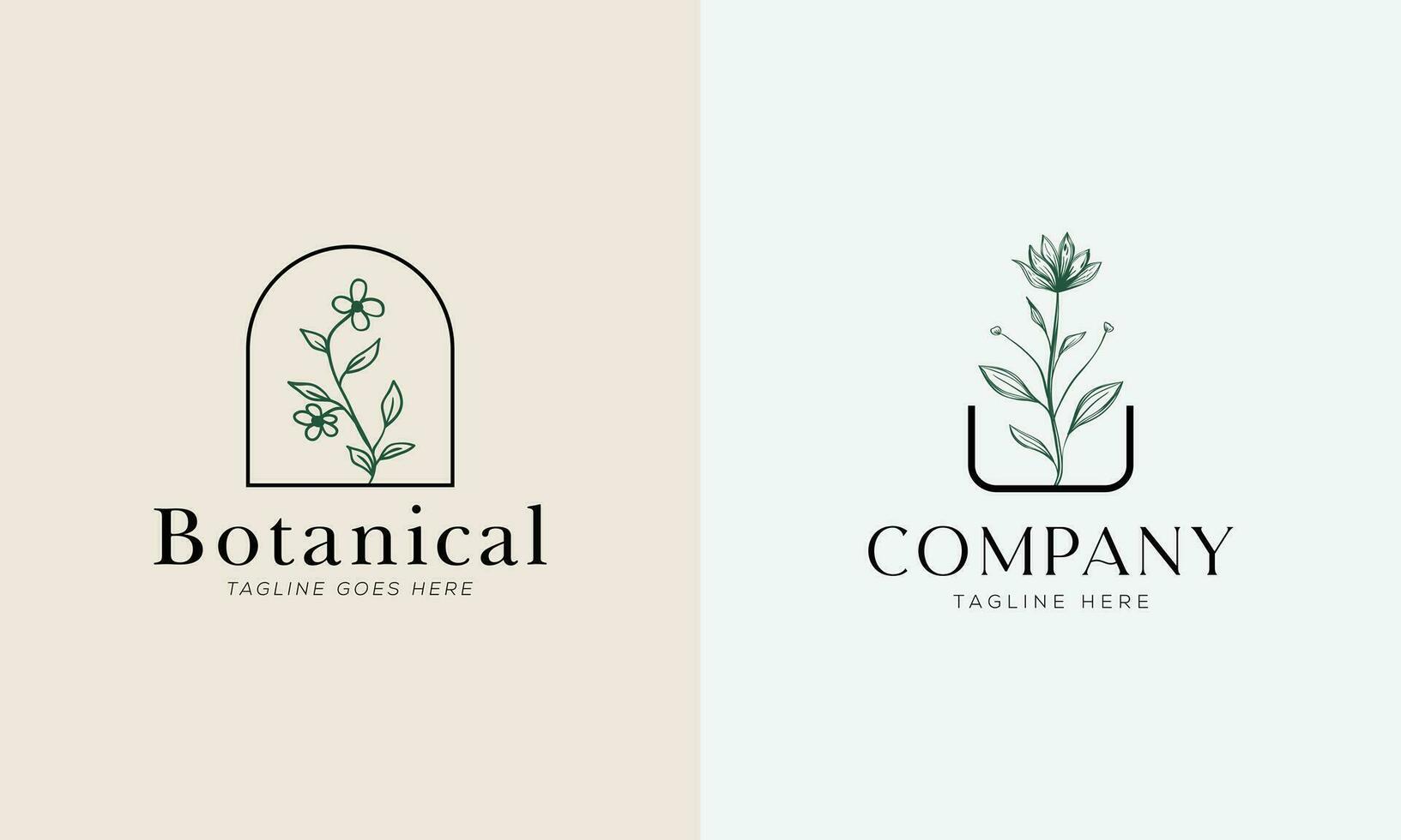 Floral Element Hand Drawn Botanical Logo With Wild Flower vector