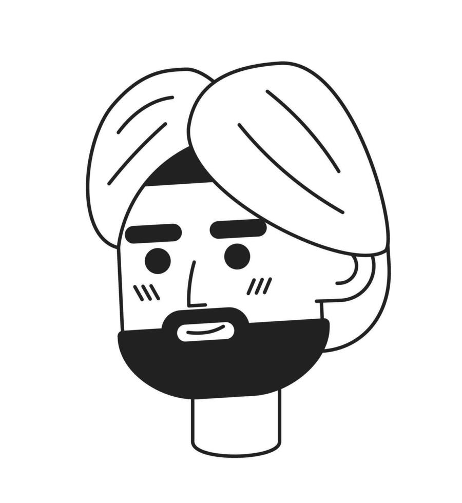 hermoso indio hombre en turbante semi plano vector personaje cabeza. editable contorno mano dibujado humano cara icono. 2d dibujos animados Mancha vector avatar ilustración para animación