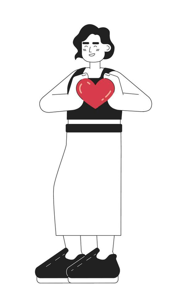 Excited young caucasian woman with short hair monochrome flat linear character head. Editable outline hand drawn human face icon. 2D cartoon spot vector avatar illustration for animation