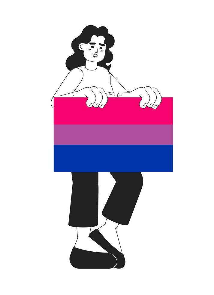 africano americano mujer con bisexual orgullo bandera monocromo plano vector personaje. editable Delgado línea lleno cuerpo mujer protesta para igual derechos en blanco. sencillo bw dibujos animados Mancha imagen para web gráfico