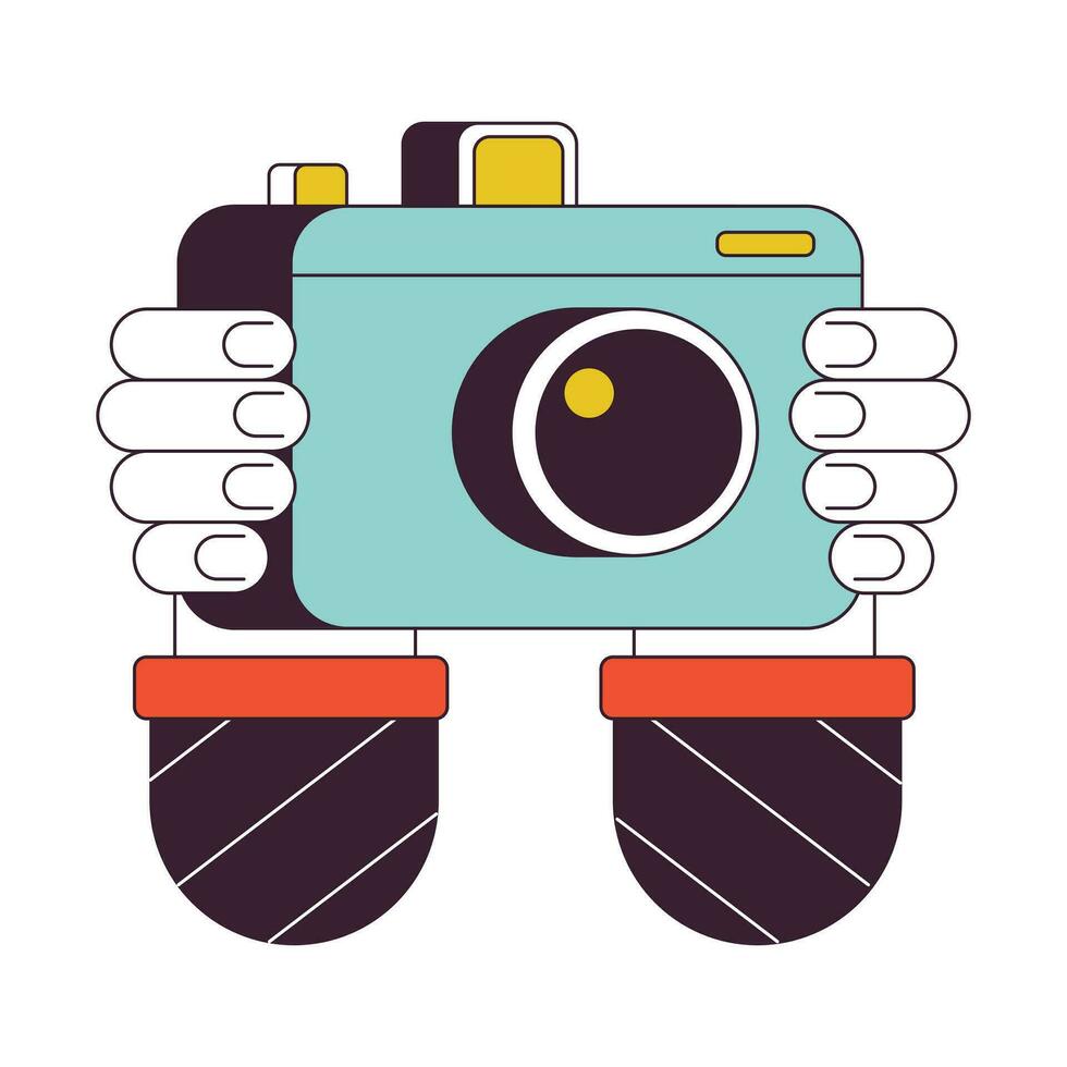 Professional photographer camera flat line color isolated vector object. Device for taking photos. Editable clip art image on white background. Simple outline cartoon spot illustration for web design