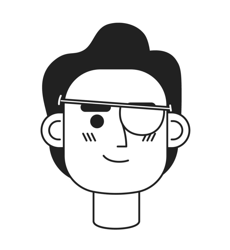 linda joven hombre con pirata venda monocromo plano lineal personaje cabeza. editable contorno mano dibujado humano cara icono. 2d dibujos animados Mancha vector avatar ilustración para animación