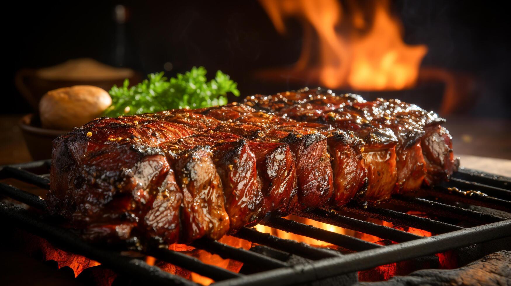 A la parrilla carne deleite auténtico brasileño parilla en el parrilla, un suntuoso banquete para comida amantes, ai generativo foto